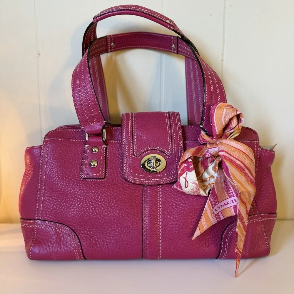 Coach Hampton VTG Pink Fuchsia Pebbled Leather Carryall Shoulder Bag F13961 Y2K